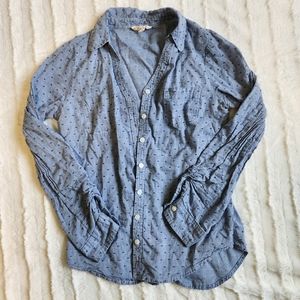 Pink Rose Blue Polka Dot Button Down, Size Small